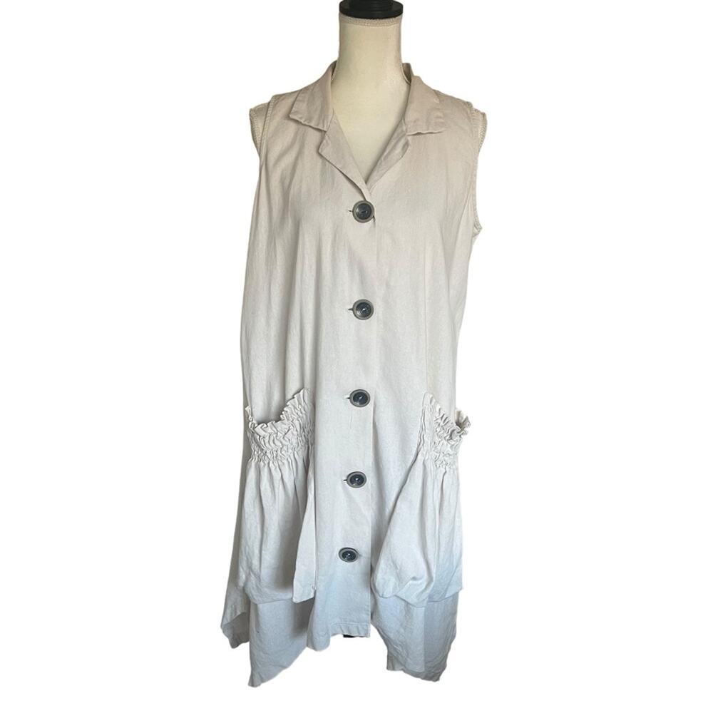 For Cynthia Cream Linen Midi Lagenlook Dress Size Medium